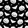 Seamless pattern Halloween silhouettes vector illustration. Spooky spider pumpkin bat